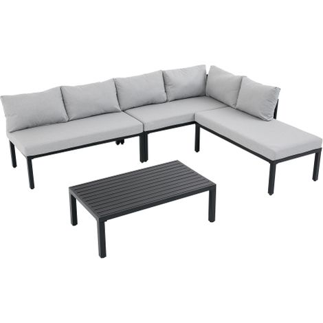 Salon de jardin ensemble table et chaises de jardin canapé modulable 6 places réglable amovible cadre fer galvanisé gris (1/5)