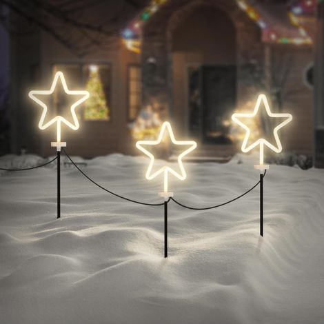 ECD Germany Set 3 Stelle Luminose da Giardino 58 cm con Picchetto, Luci a Stella per Esterno, Decorazioni per Natale, Balcone, Matrimonio e Feste, Lampade da Giardino, Illuminazione Natalizia (1/5)