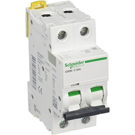 SCHNEIDER ELECTRIC A9 F74220 IC60 N LEISTUNGSSCHALTER, ACTI9, 2P, 20 A, BEND C, 50/60 HZ, WEISS (1/4)