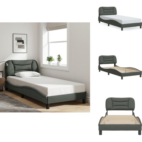Cadre de lit sans matelas gris foncé 90x190 cm tissu - Lit Plateforme - Lit Double - Cadre De Lit - Literie - Meuble Chambre (1/5)