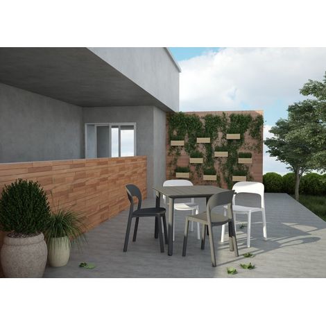 Garbar – Table carrée extérieure 90x90cm – Pied blanc – Polypropylène et fibre de verre – Résistante aux intempéries et UV – Pour 2 à 4 personnes