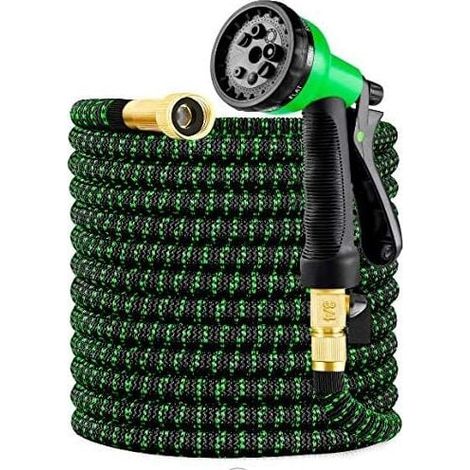 Tuyau d'arrosage, tout nouveau tuyau d'arrosage 2021 extensible 8 m/25 pieds avec raccords en laiton massif 3/4", tissu extra résistant - tuyau extensible flexible avec buse de pulvérisation d'eau gra (1/4)
