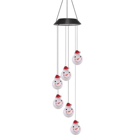 Guirlande Lumineuse Solaire - Clochette À Vent En Forme De Bonhomme De Neige - Extérieur Jardin Cour Arrière - 70 cm - IP65 - 600 mAh (1/5)