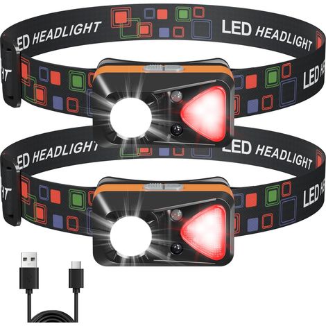 Lampe Frontale LED Rechargeable 2 Pcs, Lumineuse 2000 Lumens avec Capteur, 6 Modes et Lumière Rouge, IPX5 Étanche, Réglable 60°, Légère pour Running, Course, Camping, Cyclisme, Pêche (1/5)