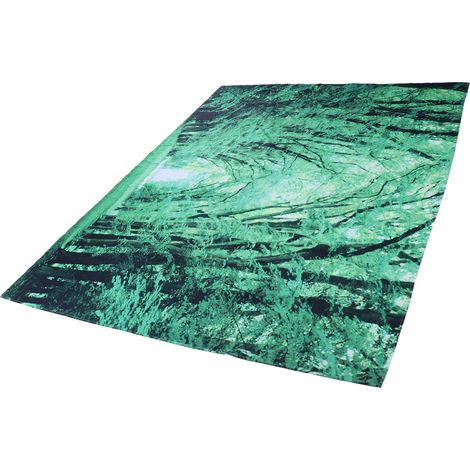 Rechteckiger Wandteppich mit Waldmotiv, ideal als Wohnzimmerdekoration oder Wandbehang. (1/5)