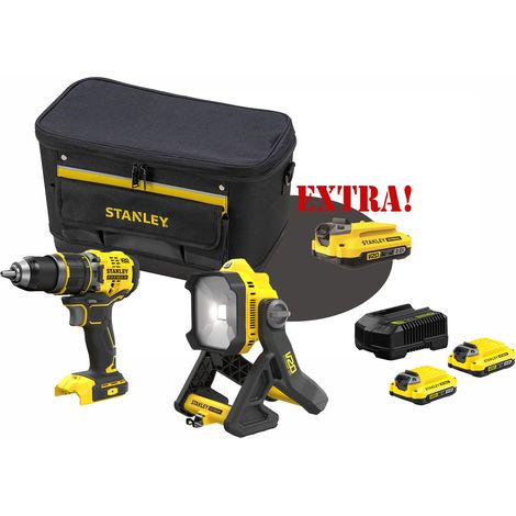 Kit Trapano Avvitatore con percussione Brushless a batteria 18V V20 SFMCD721B + Lampada LED da cantiere 18V V20 SFMCL030B + Set energia + EXTRA OMAGGI FATMAXB. STANLEY