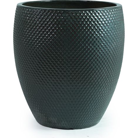 Vaso in ceramica extra grande Ø46 cm H53 cm verde scuro lucido con rilievo rombi