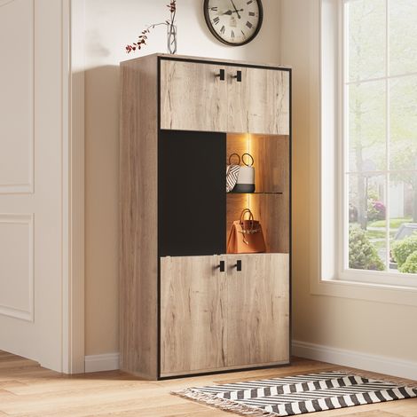 Armoire dressing moderne aspect bois noir portes doubles coulissantes étagères ouvertes compartiments rangement dossiers décoration 130x60x180cm