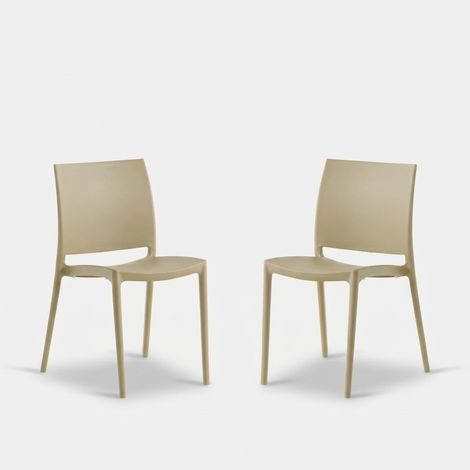 Set 2 sedie da interno ed esterno impilabili in polipropilene Recanati - Beige (1/5)