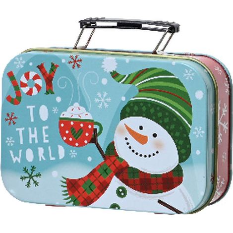 Kaemingk – Mini-valise de Noël bonhomme de neige, bleu clair avec motif multicolore, 10 x 6,7 cm, étain