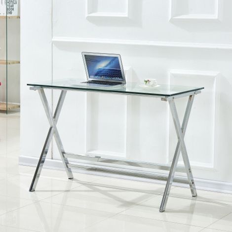 Glass Computer Desk mit Tischplatte aus gehärtetem Glas, 110 x 55 x 76 cm