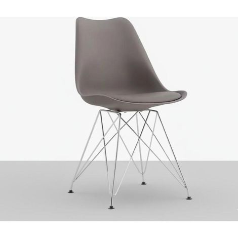 ORION91 Silla VEGA Estructura Cromada Asiento Acolchado Piel Sintética Color Gris Oscuro – 48 x 41 x 82 cm Comedor Oficina Salón Teletrabajo Cocina - SpazioLuzio (1/5)