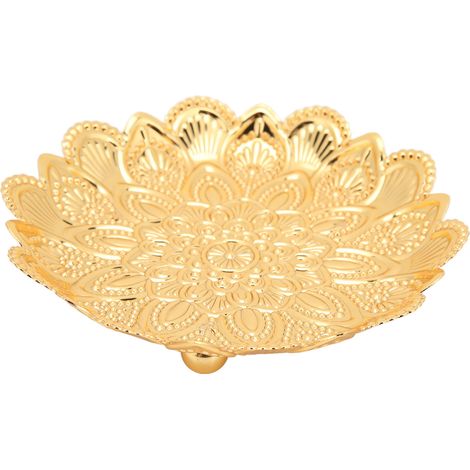 Coupe à fruits dorée, motif rétro électroplaqué, surface lisse, plateau à apéritif pour repas de famille, fêtes, pâtisseries et bonbons (1/5)