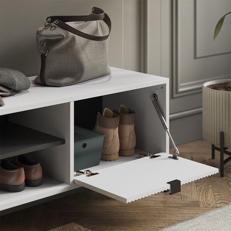 Banco para zapatos Eliza, Blanco, 100 x 45 cm con puerta plegable, Vicco
