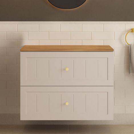 Gusto Scandi Style 2 Drawer Wall Cabinet Vanity Unit with Worktop 80cm - Cashmere