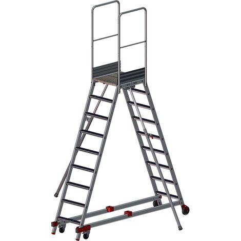 PROVOST - Escabeau roulant en aluminium inox - 9 marches - Plateforme roulante sécurisée