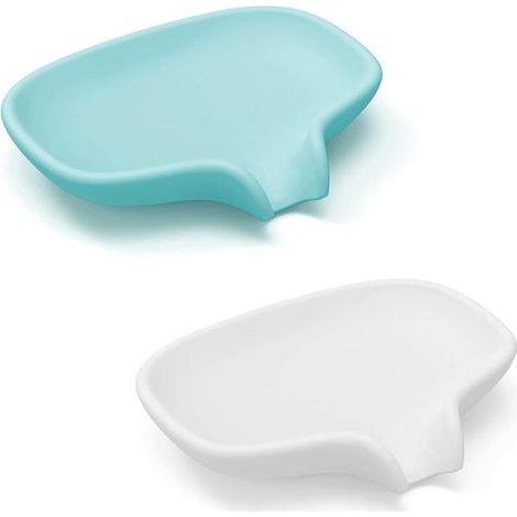 Ensemble de 2 porte-savons en silicone à poser, porte-savons pour cuisine et salle de bain, porte-éponge – Sunny (1/5)