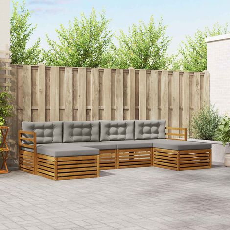 Sofagarnituren 6 pcs Natürlich und Hellgrau Massivholz Akazie