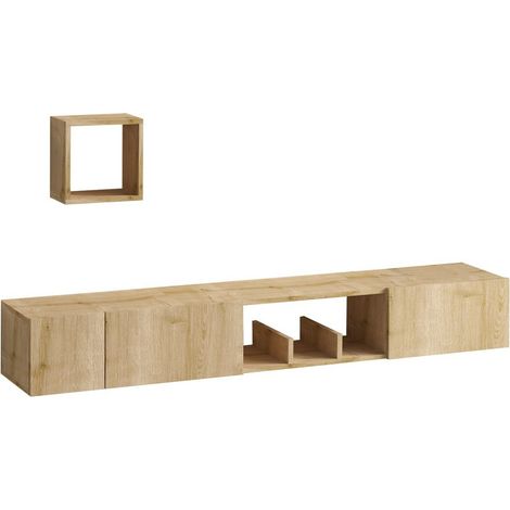 Mueble TV suspendido 1 nicho 3 puertas y 1 estante mural decoración roble zafiro L180 cm - Avior (1/5)
