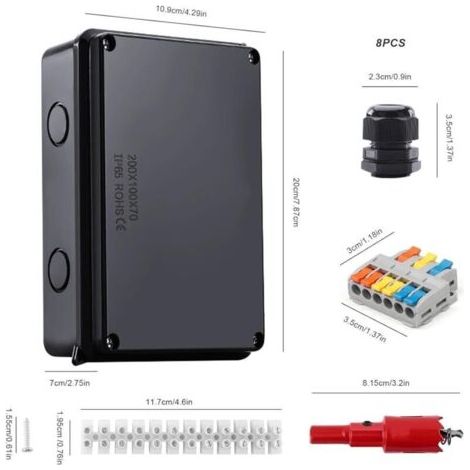 FENOPLASTICABoîte de Dérivation IP65 Noir 200x100x70mm - Étanche pour Caves/Garages - Bornes Incluses - Adaptée Câbles 12-16mm - Accessoires de Montage - Protection Humidité (1/2)