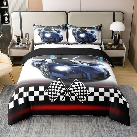 Race Voiture Extreme Sports 100% Coton Housse De Couette 140X200Cm pour Les Enfants Filles Cool Speed Luxury Voiture Parure De Lit Racing Literie Set avec 1 Coussin 2 Pièces - 140 x 200 cm + 1 taie d' (1/5)