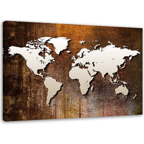 Tableau sur toile Carte du monde métal brun 60x40 (1/5)