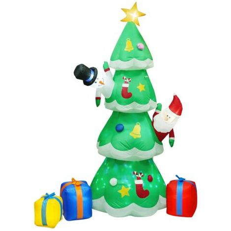 Sapin de Noël gonflable vert de 8.2 pieds avec lumières LED intégrées, décoration de Noël gonflable avec Père Noël et bonhomme de neige pour le jardin de fête de Noël- 2.5m