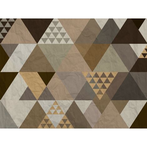 papier peint panoramique triangles graphiques beige, marron et vert - Sanders & Sanders (1/4)
