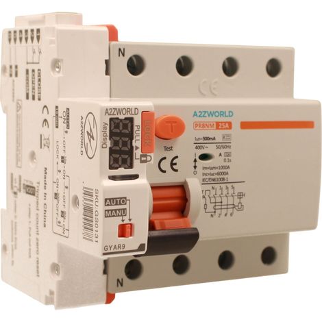 RCCB Interruttore Differenziale Puro Riarmo Automatico, Tipo A 3P+N 5M 6000A 300mA AC 400V IP20 IEC61008-1 PR8NM, Corrente Disponibili 25A 40A 63A  (25A)