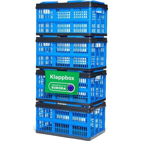 Lot de 4 boîtes pliantes Novaliv bleues - Panier pliable 16 L avec poignées - Panier de courses polyvalent - Boîte de rangement pratique