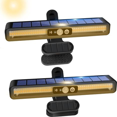 Lampe Solaire Exterieur, 2 Pièces Clip On Lumiere Solaires avec Détecteur de Mouvement, 3 Modes 36 LEDs Étanchéité IP65 Applique Murale Solaire LED pour Jardin Couloir Clôture - Lumière Chaude (1/5)