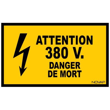 Panneau Attention 380V danger de mort - Rigide 330x200mm - 4161372