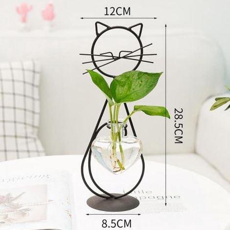 Vase Hydroponique - Cadre En Fer - Verrerie En Verre Borosilicaté - Forme Chat - Pour Plantes D'intérieur - 1 Pièce (1/5)