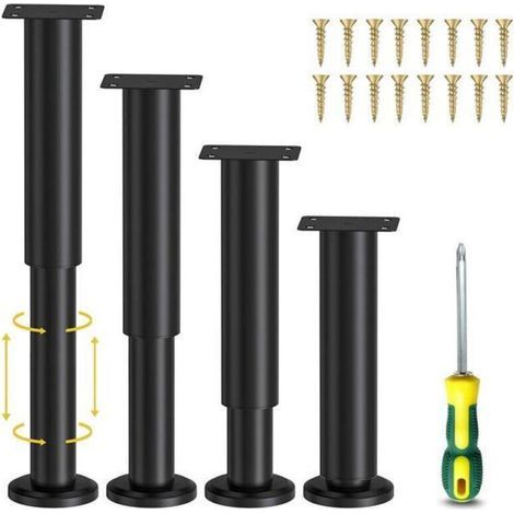 4pcs Pieds de Lit Réglable 180-300mm Pied de Meuble Salle de Bain Pied Réglable pour Meuble Ronds Métal Pieds de Lit (1/5)