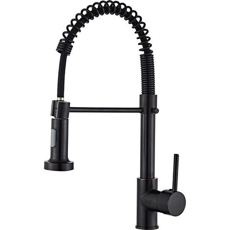 Robinet de Cuisine Noir - Installation Facile - Pour Évier Utilitaire - Raccord G1/2 - Sortie Unique - Tuyau Non Fourni - Noir (1/5)