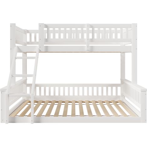 Letto a castello 90x200 cm + 140x200 cm bianco con scala e sponde, senza materasso (1/5)
