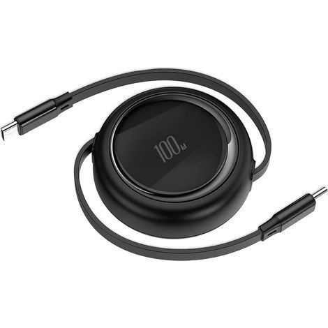 m langes Schnellladekabel mit USB-C-Anschluss, 100 W, einziehbarer USB-C-PD3.1-Ladeanschluss für Datenübertragung, kompatibel mit iPhone 17/16/15 Pro Max/Air, MacBook, iPad, Galaxy Tablet, Schwarz (1/5)