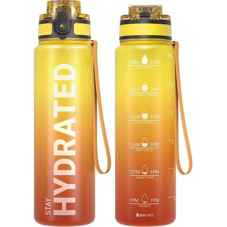 Trinkflasche mit Zeitmarkierung 750ml, BPA-frei, auslaufsicher, Tritan, Sportflasche mit Motivationszitaten (1/5)