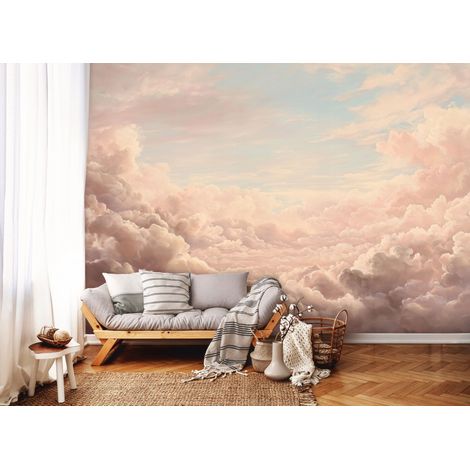 Fototapete Wolken Himmel Boho Beige, für Wohnzimmer und Schlafzimmer, 200 x 140 cm – Komplettset inkl. Kleister & Anleitung (1/5)