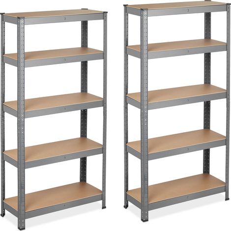 2 x Heavy Duty Shelving Unit, Max. Load 875 kg, 150x75x30cm, 5 Shelves, Push-In, Garage Storage, Steel, Grey (1/5)