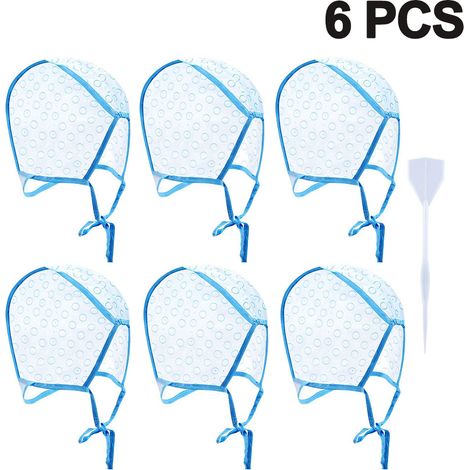 Lot de 6 bonnets de coloration et mèches pour salon de coiffure, avec crochets en plastique (bleu) (1/5)