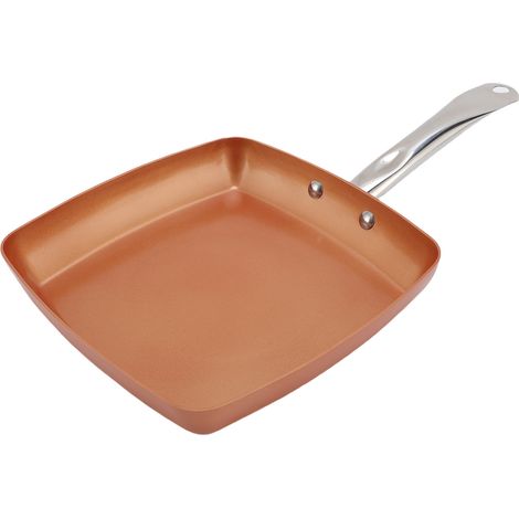 Poêle carrée antiadhésive en alliage d'aluminium et acier inoxydable couleur cuivre avec fond composite pour feux ouverts et plaques à induction. (1/5)