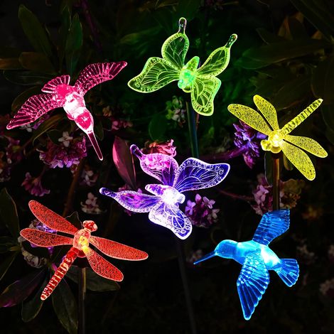 6 Pack Solar Garden Lights, Solar Butterfly Lights for Outdoor Decoration, Multi Color Changing LED Solar Stakes, Solar Lights for Garden, Patio and Lawn (1/5)