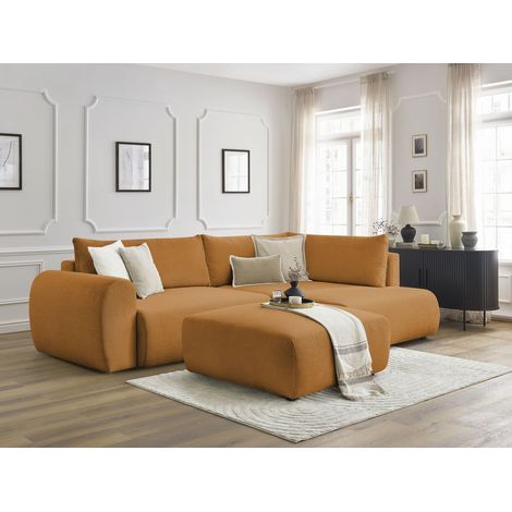 BOBOCHIC - Canapé d'angle L convertible coffre LUCIEN tissu lisse avec pouf Angle droit Jaune (1/5)