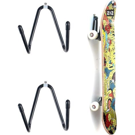 Lot de 2 supports muraux pour skateboard - Avec vis de suspension - Pour skateboard, longboard, pennyboard, guitare classique (1/5)