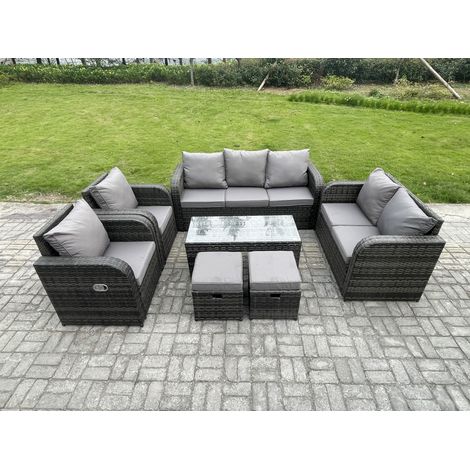 Fimous Ensembles de meubles de jardin 9 places Ensemble de canapés en rotin avec Table basse rectangulaire Chaise inclinable Canapé à deux places 2 Petits tabourets (1/5)