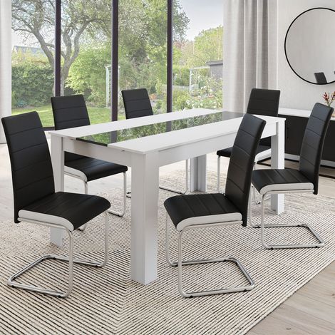 Lote de 6 sillas de comedor MIA negras con ribete blanco
