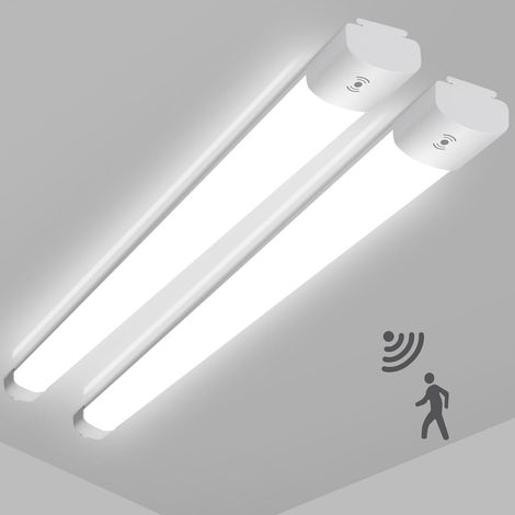 2x Neon LED 90CM, 30W 3300LM, Plafonnier avec Détecteur de Mouvement, IP65 Étanche, Luminaire pour Atelier, Sous-sol (1/5)