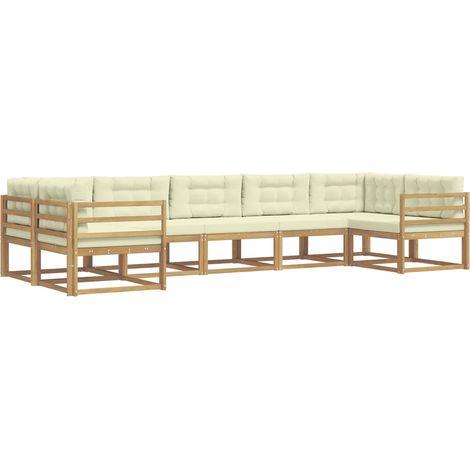 Conjunto de sofás de exterior con cojín 7 pcs Blanco y Crema vidaXL (1/5)