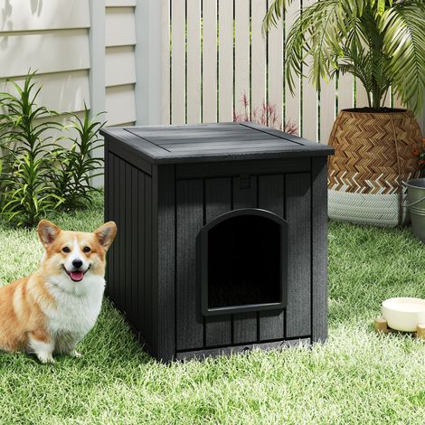 Maison pour Chat d'Intérieur et d'Extérieur Bac à Litière Caché avec Porte d'Entrée Basculante et Plancher Surélevé Abri Imperméable Noir (1/5)